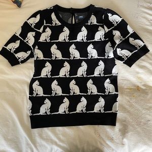 Maeve Cat Short Sleeve Sweater Top Medium Black & White